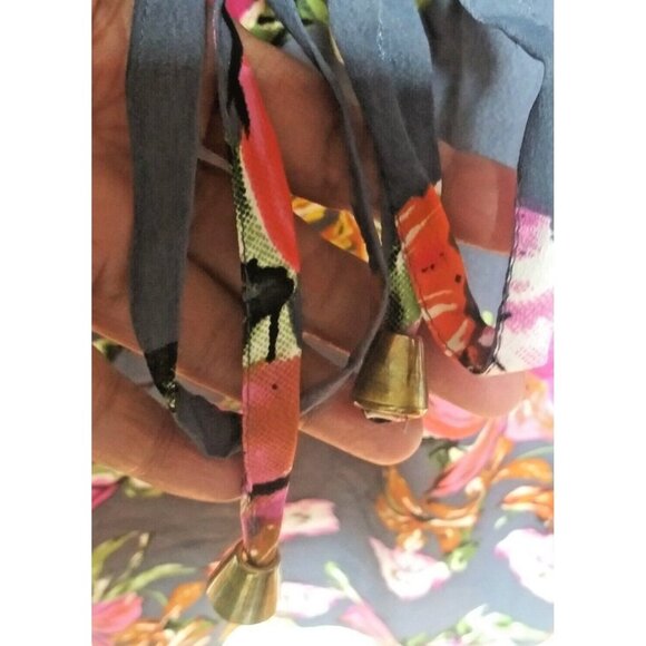 Hint of Blush Boho Floral Dress short Blue Pink long sleeves bell elastic waist - Picture 8 of 10